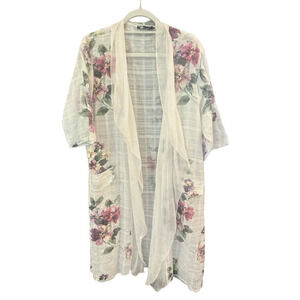 M Made In Italy Silk Blend Floral Kimono Cardigan Size Small